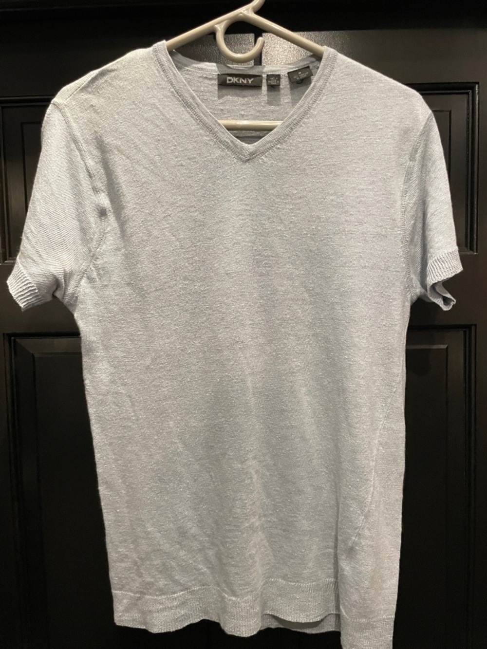 DKNY Men's Light Blue V-Neck Short Sleeve Polo Knit